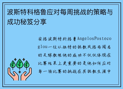 波斯特科格鲁应对每周挑战的策略与成功秘笈分享